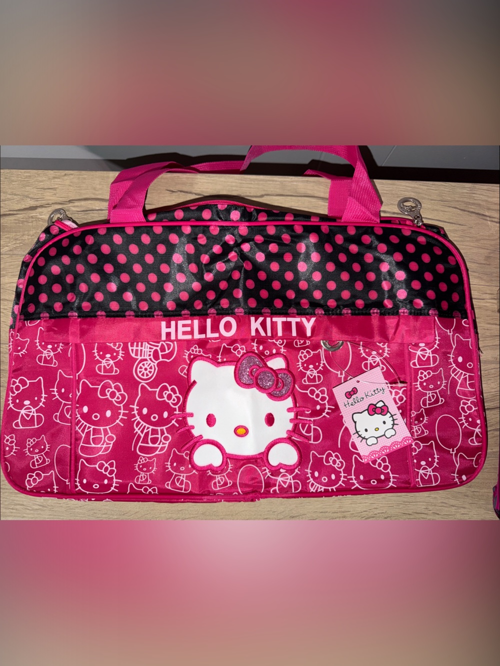 Hello Kitty Hot Pink and Black Polka Dot Luggage Bag/ Tote